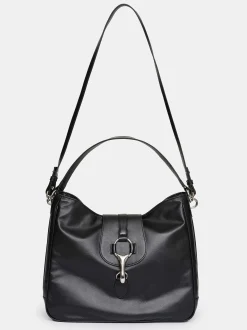 Clothing-Source Unknown Leather Hobo Bag, Black