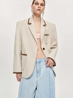 Clothing-Source Unknown Leather-Trimmed Blazer, Canvas