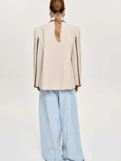Clothing-Source Unknown Leather-Trimmed Blazer, Canvas
