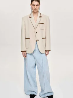 Clothing-Source Unknown Leather-Trimmed Blazer, Canvas