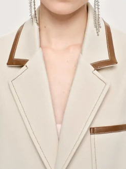 Outerwear-Source Unknown Leather-Trimmed Blazer, Canvas