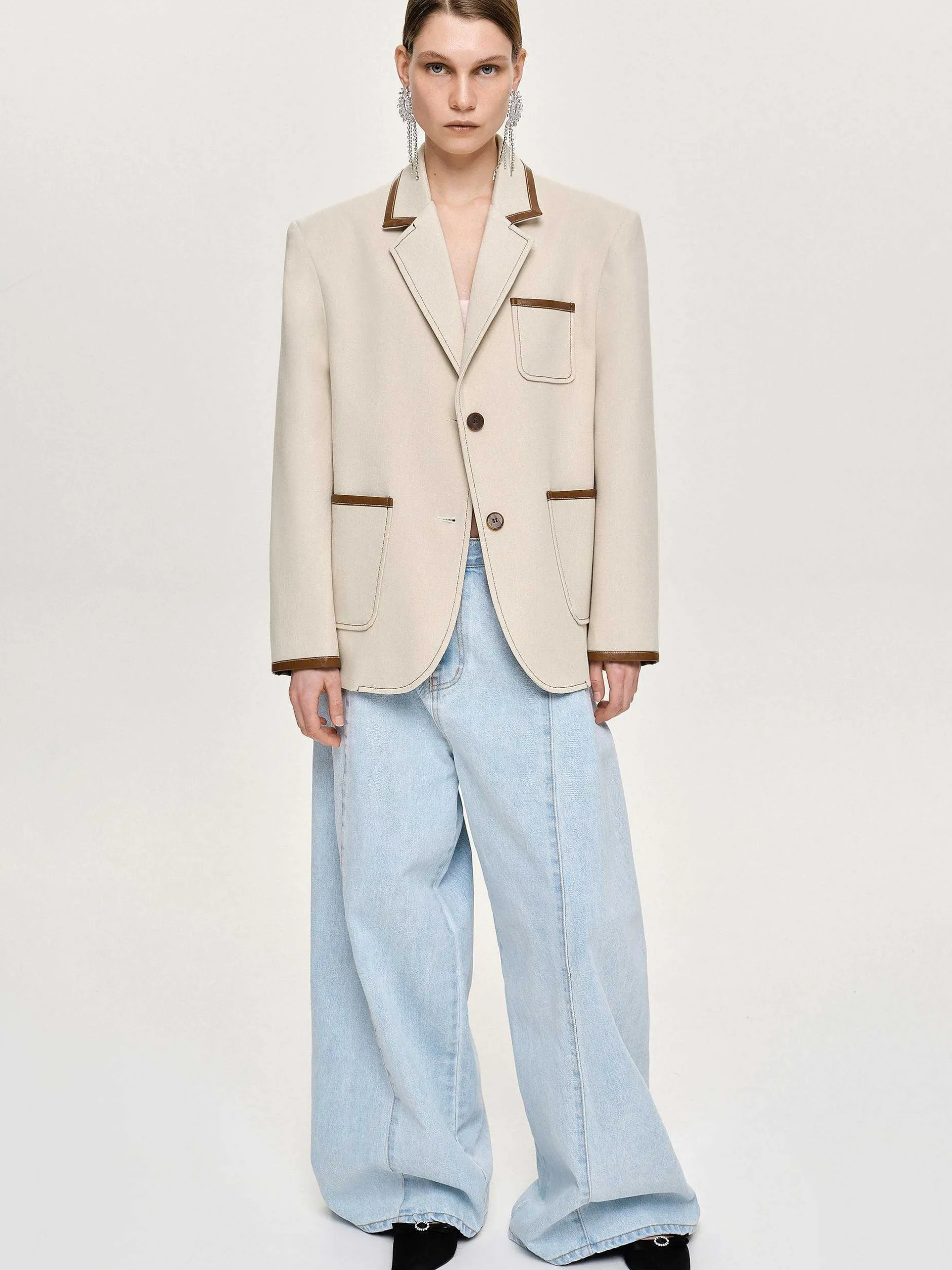 Co-Ords-Source Unknown Leather-Trimmed Blazer, Canvas