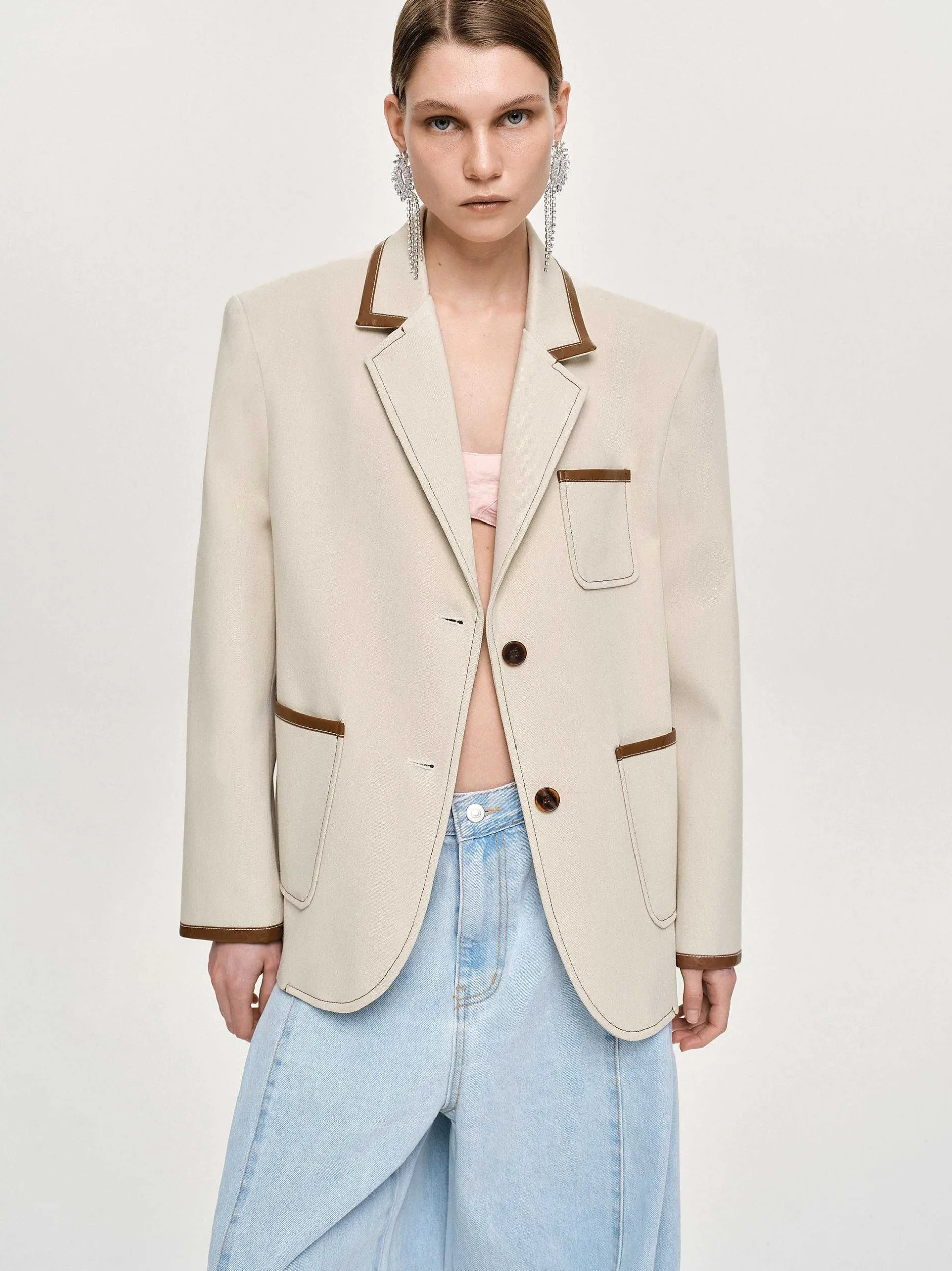 Co-Ords-Source Unknown Leather-Trimmed Blazer, Canvas
