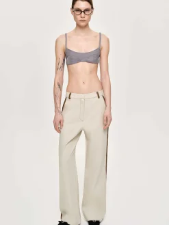 Clothing-Source Unknown Leather-Trimmed Pants, Canvas