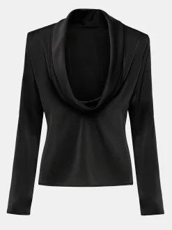 Tops-Source Unknown Leiva Cowl-Back Blouse, Black