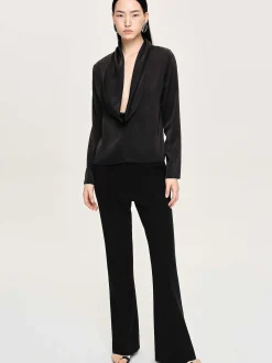 Tops-Source Unknown Leiva Cowl-Back Blouse, Black