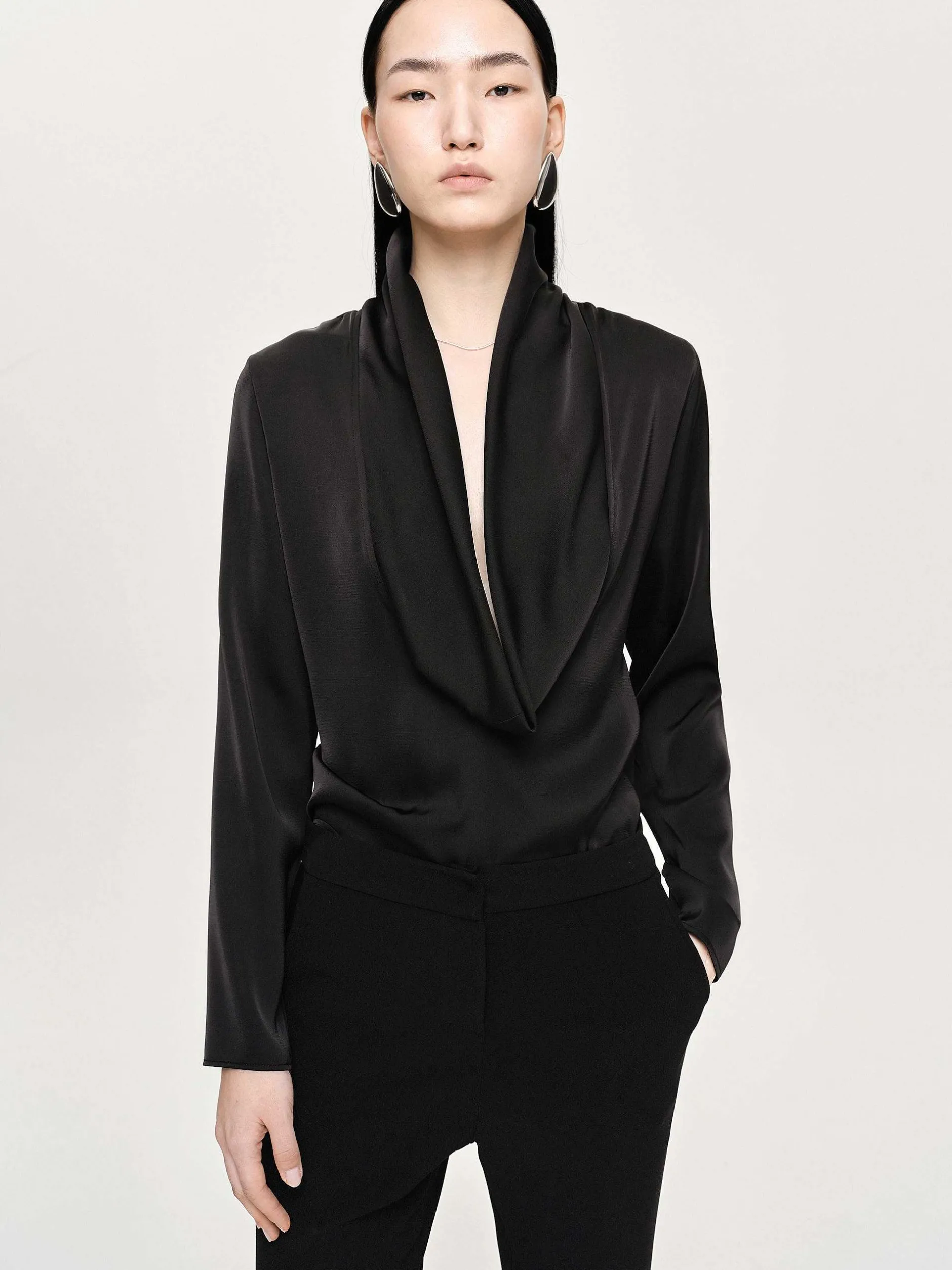 Tops-Source Unknown Leiva Cowl-Back Blouse, Black
