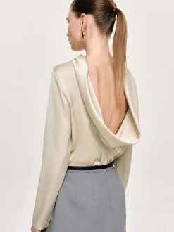 Tops-Source Unknown Leiva Cowl-Back Blouse, Parchment