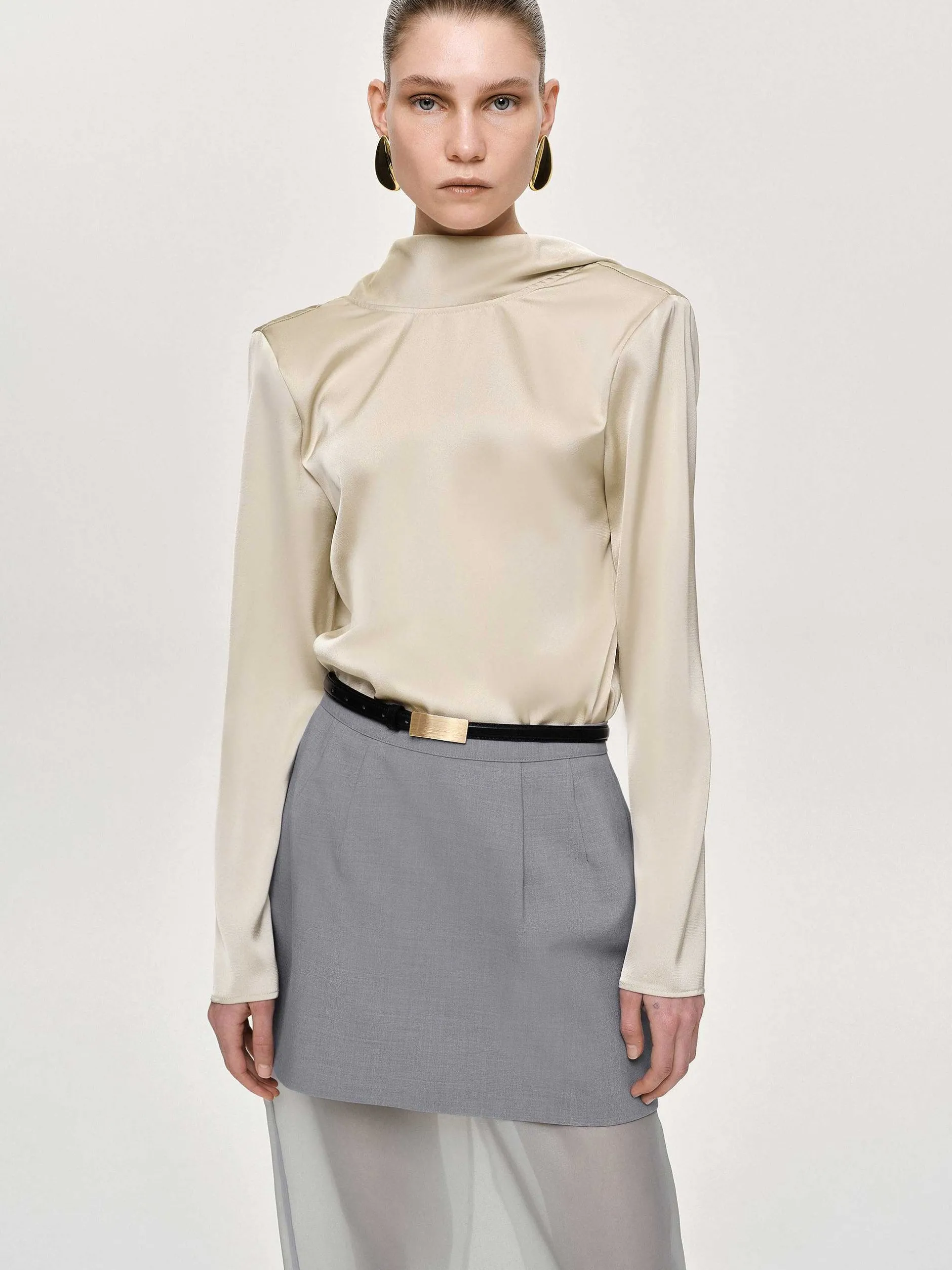 Tops-Source Unknown Leiva Cowl-Back Blouse, Parchment