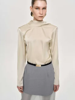 Clothing-Source Unknown Leiva Cowl-Back Blouse, Parchment