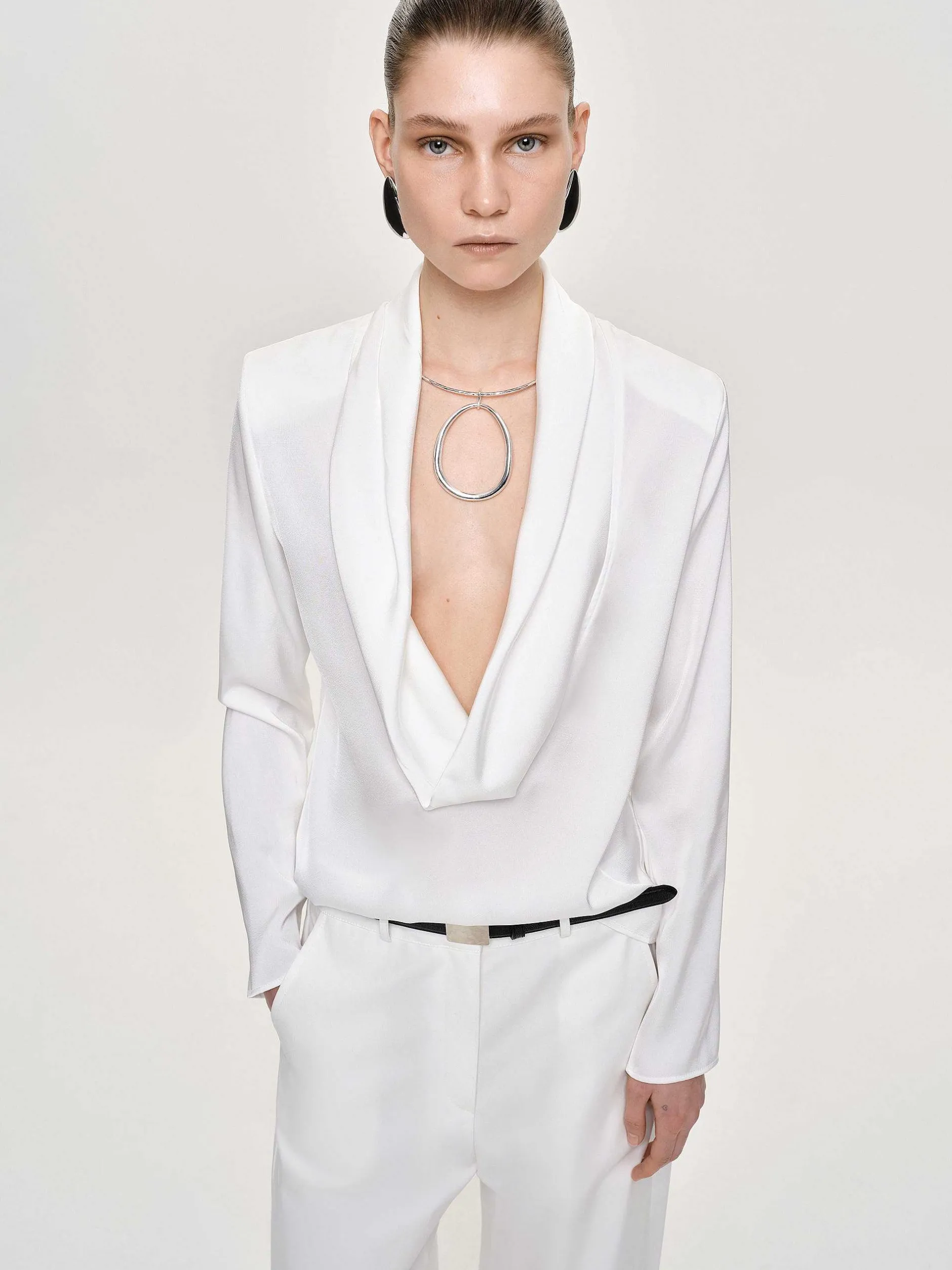 Tops-Source Unknown Leiva Cowl-Back Blouse, White