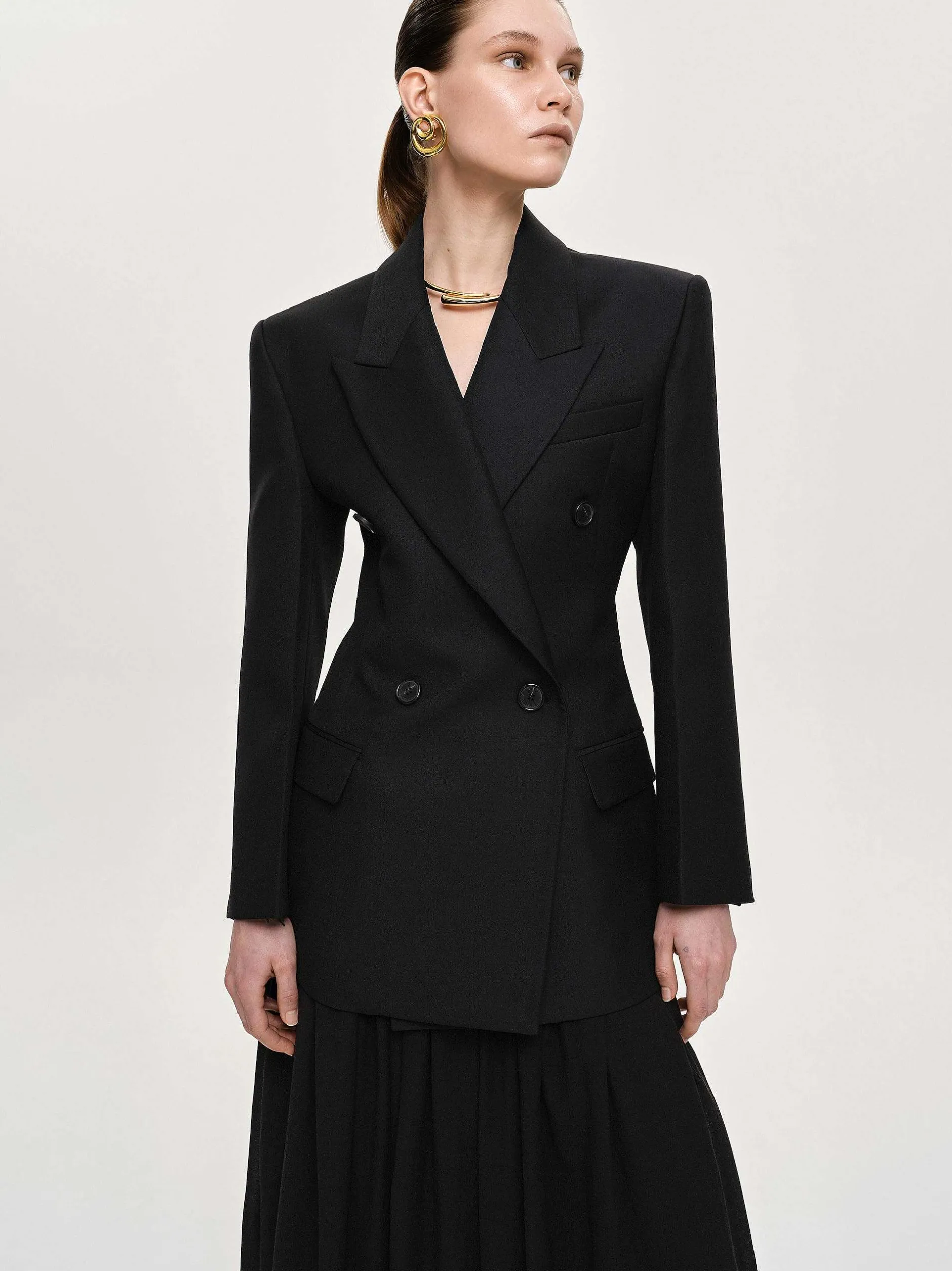 Clothing-Source Unknown Leonara Double Breasted Cinch Blazer, Black