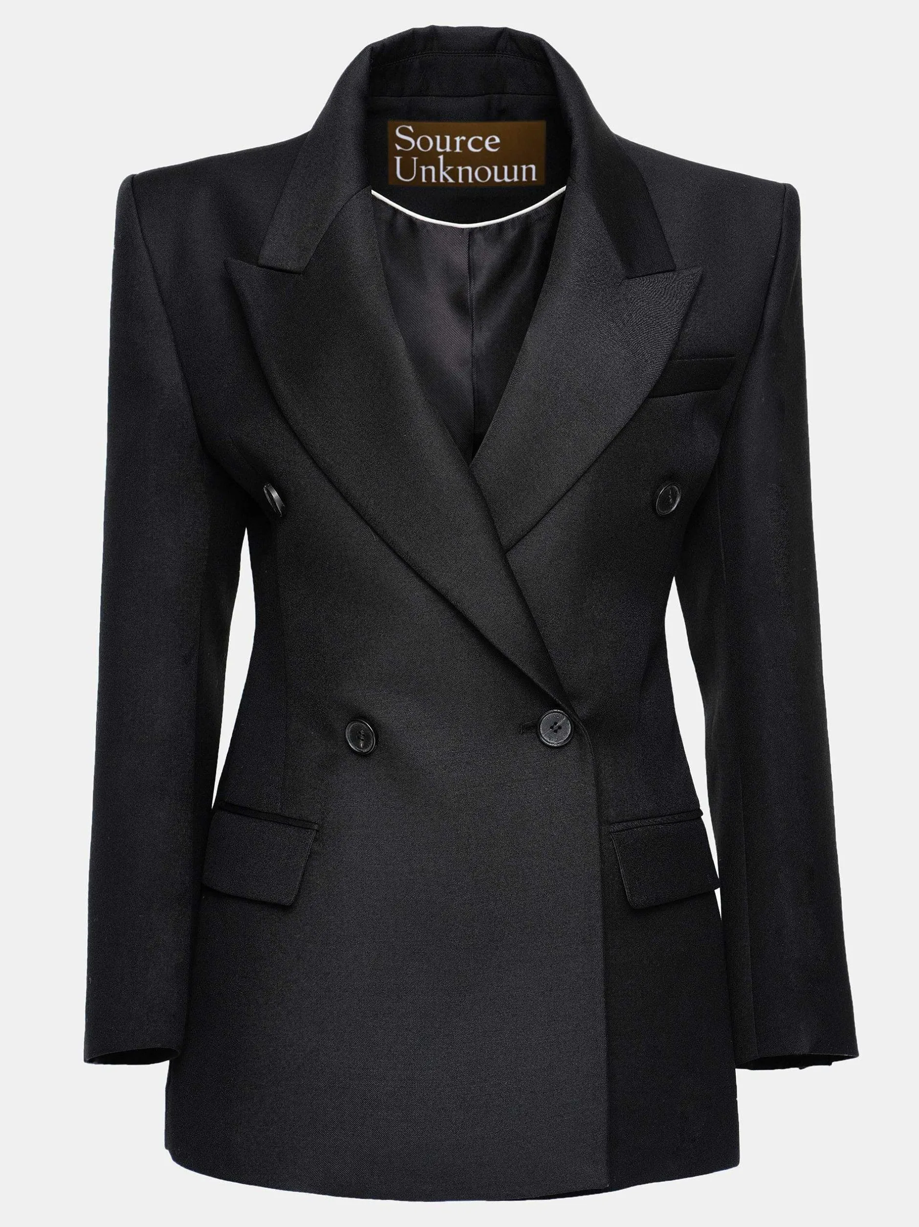 Clothing-Source Unknown Leonara Double Breasted Cinch Blazer, Black