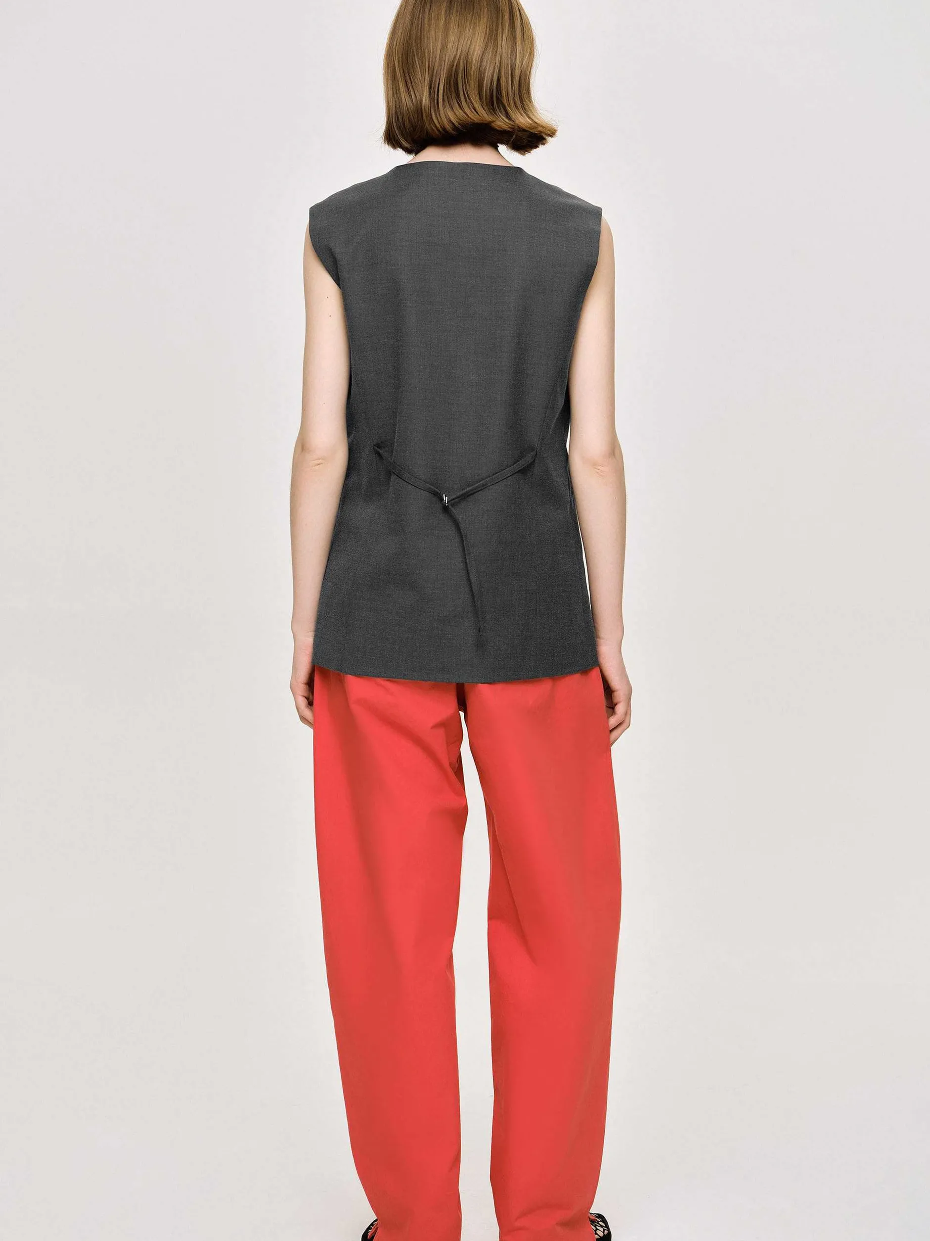 Tops-Source Unknown Long Button Vest, Charcoal Melange