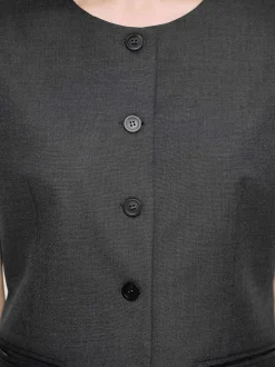 Clothing-Source Unknown Long Button Vest, Charcoal Melange