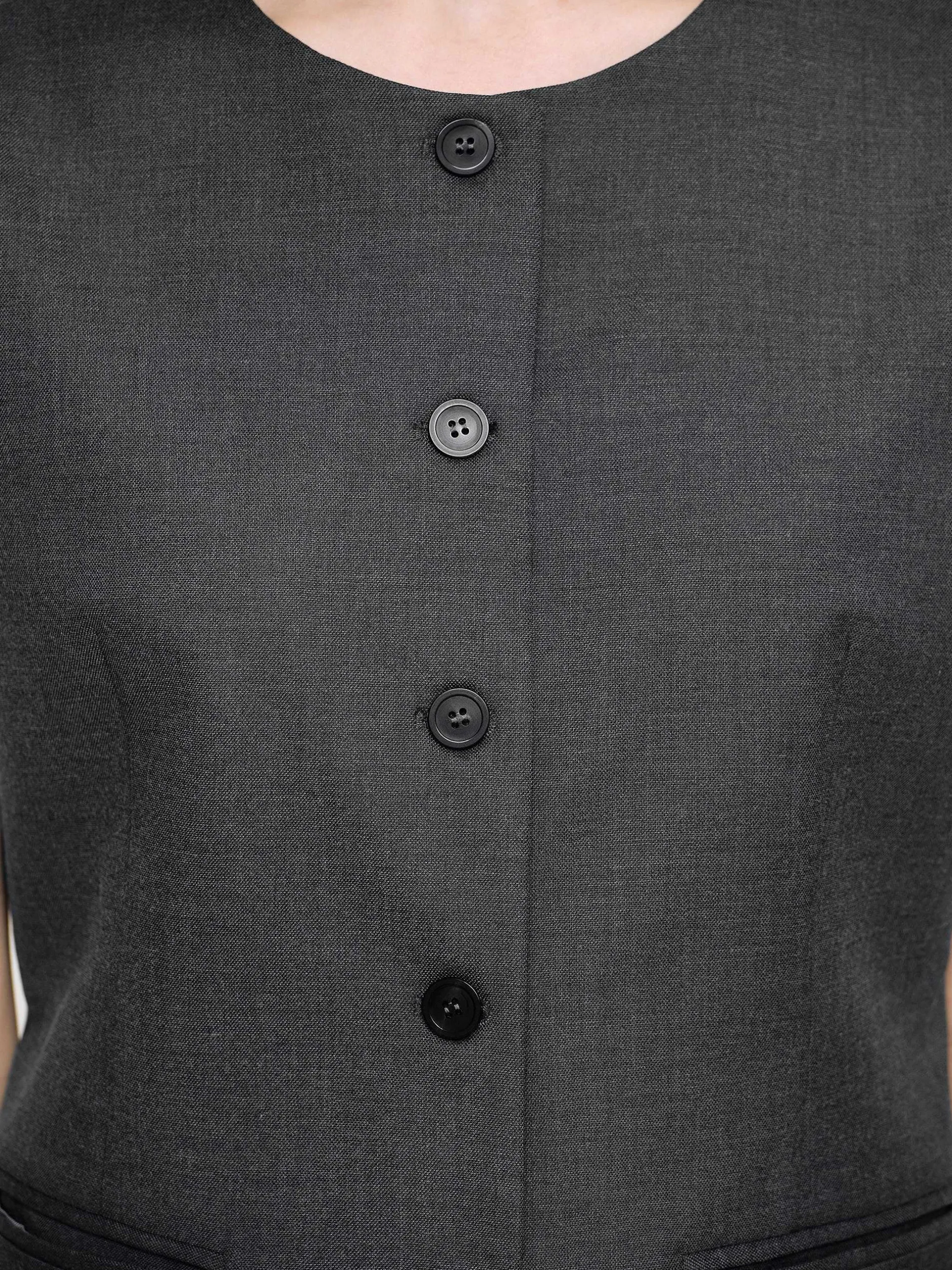 Clothing-Source Unknown Long Button Vest, Charcoal Melange