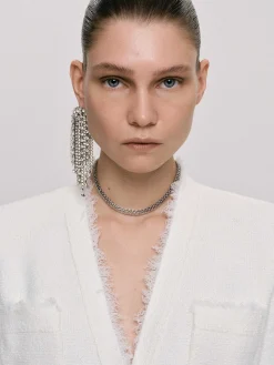 Accessories-Source Unknown Long Rhinestone Earrings, Silver