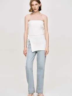Clothing-Source Unknown Long Split Rib Knit, White