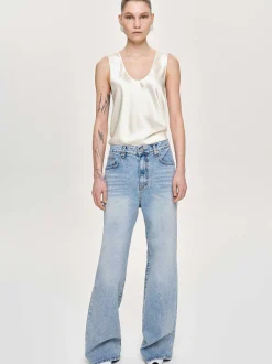 Clothing-Source Unknown Long Straight-Leg Jeans, Light Vintage Blue