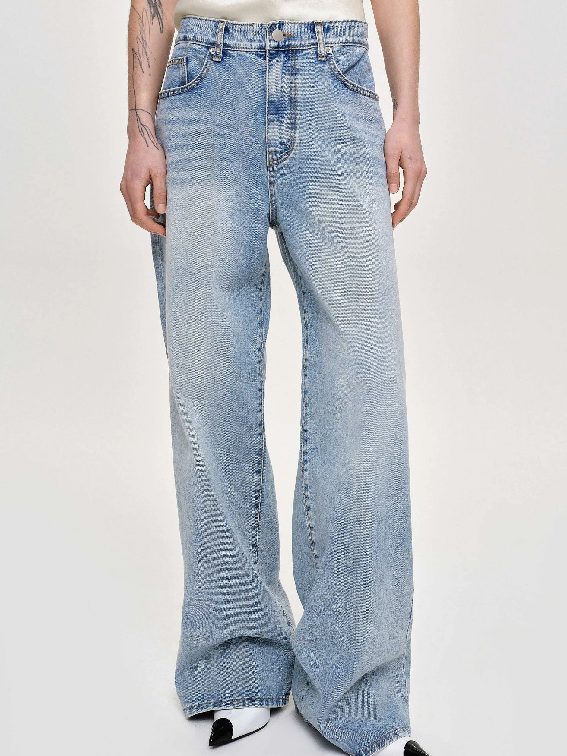 Clothing-Source Unknown Long Straight-Leg Jeans, Light Vintage Blue