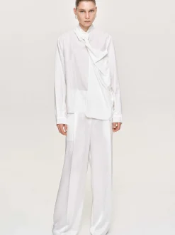 Tops-Source Unknown Mesash Twisted Scarf Blouse, White