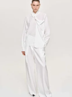 Tops-Source Unknown Mesash Twisted Scarf Blouse, White