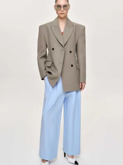 Outerwear-Source Unknown Messi Double Breasted Blazer, Dune