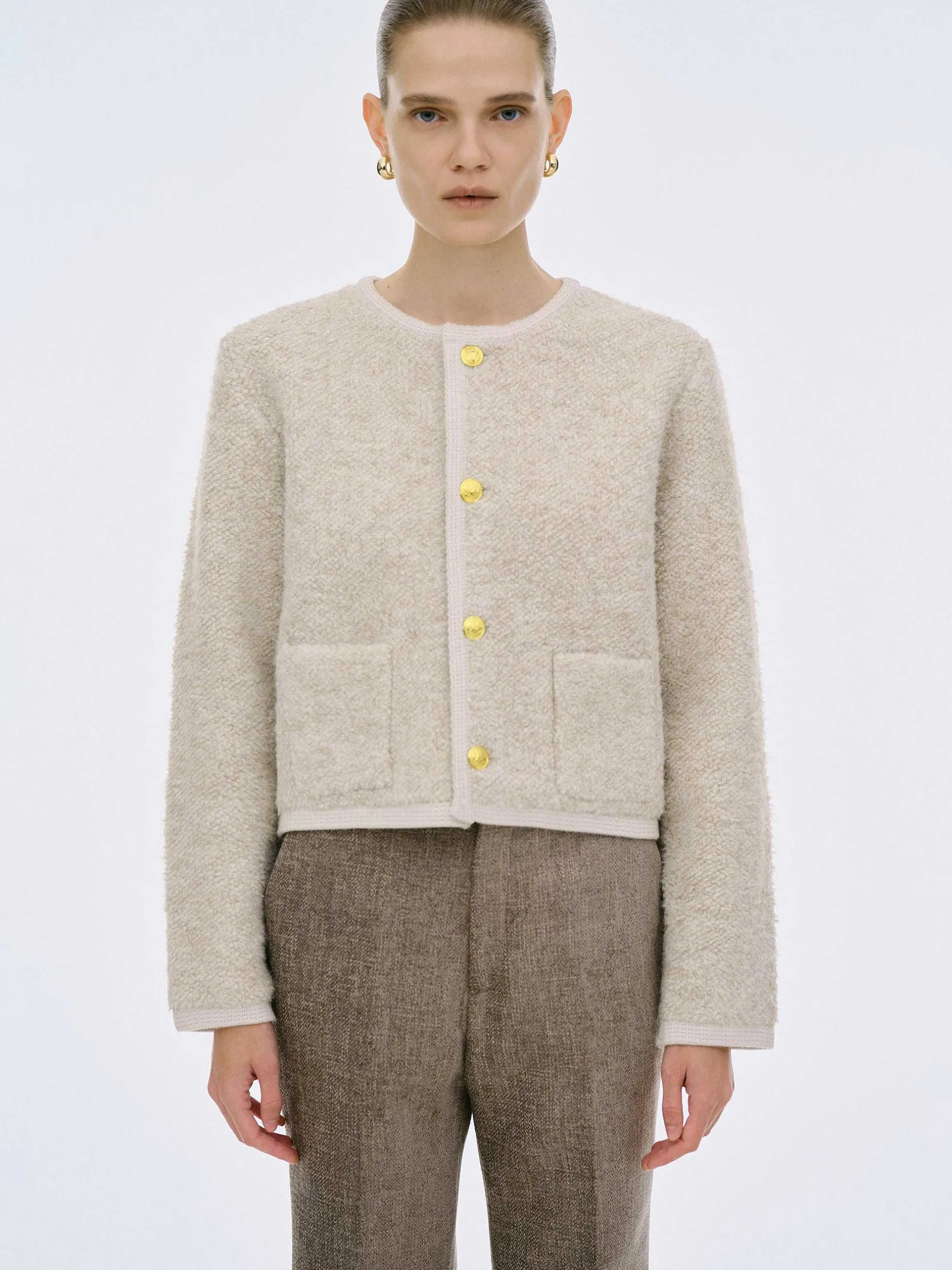 Clothing-Source Unknown Mogador Shearing Wool Cardigan, Beige Melange