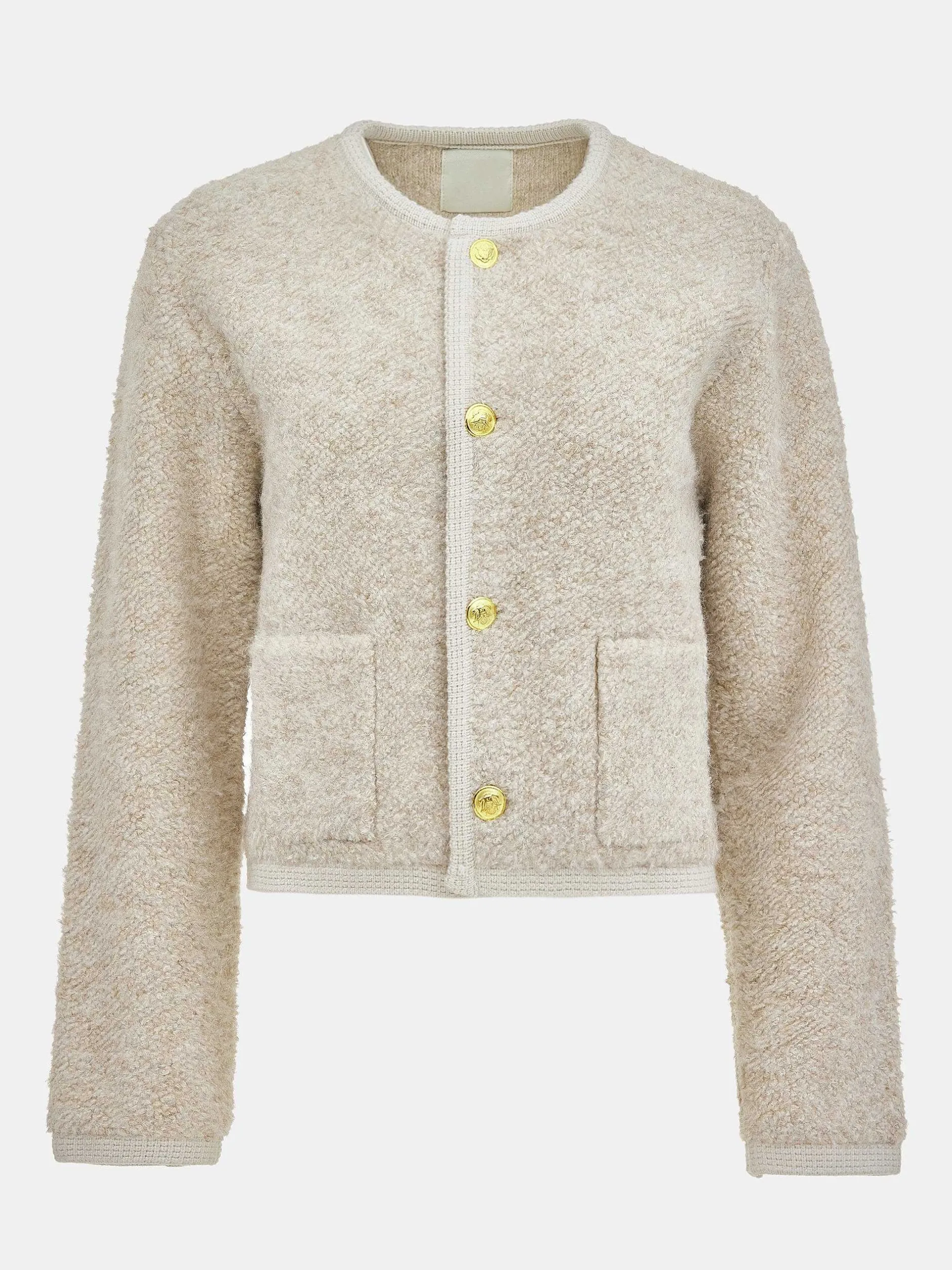 Clothing-Source Unknown Mogador Shearing Wool Cardigan, Beige Melange