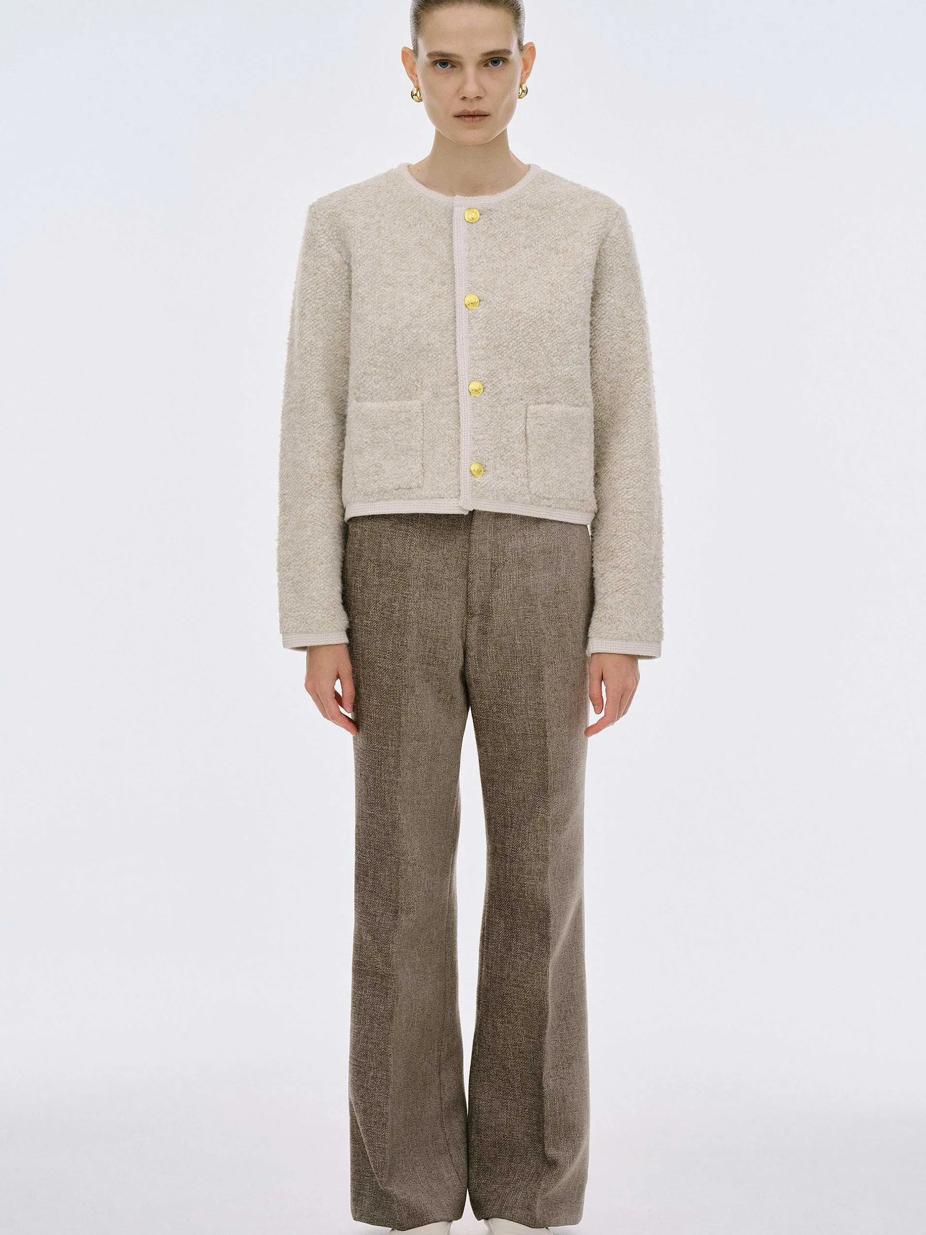 Clothing-Source Unknown Mogador Shearing Wool Cardigan, Beige Melange