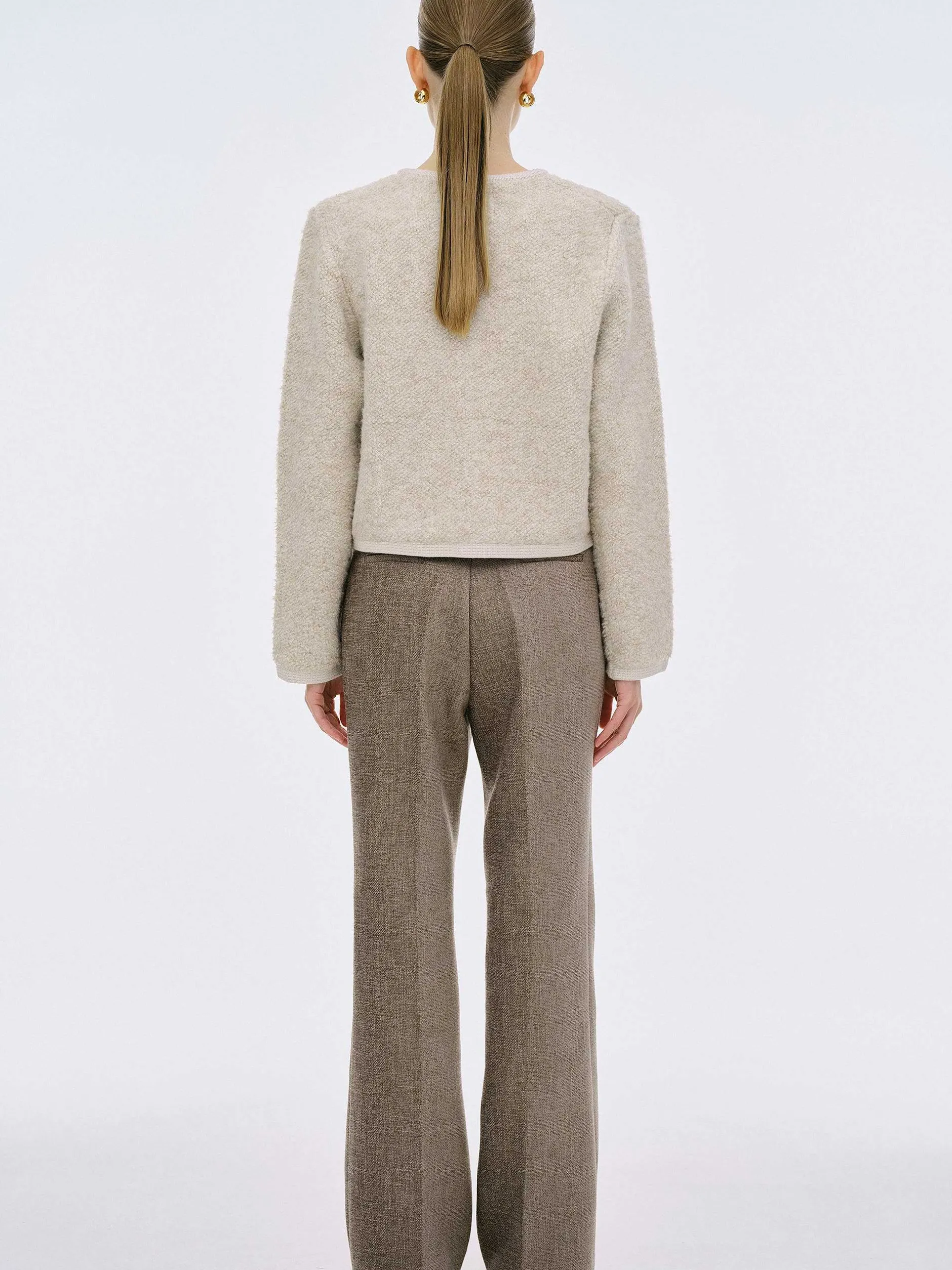 Clothing-Source Unknown Mogador Shearing Wool Cardigan, Beige Melange
