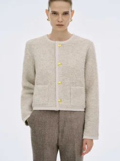 Knitwear-Source Unknown Mogador Shearing Wool Cardigan, Beige Melange