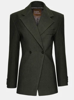 Outerwear-Source Unknown Nangy Double Breasted Cinched Blazer, Charcoal Grey