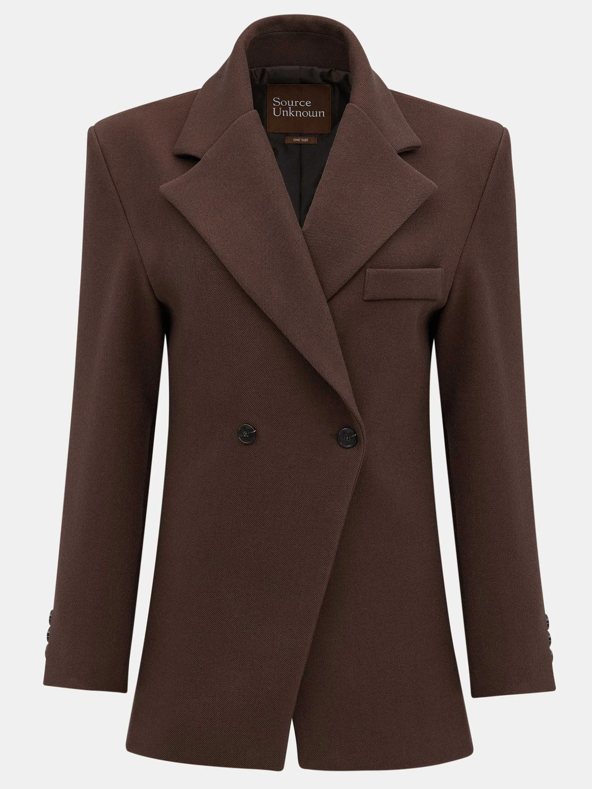 Clothing-Source Unknown Nangy Double Breasted Cinched Blazer, Pecan