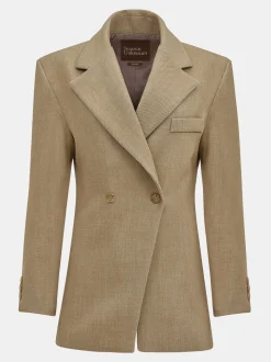 Clothing-Source Unknown Nangy Double Breasted Cinched Blazer, Tan Beige