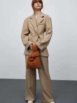 Clothing-Source Unknown Nangy Double Breasted Cinched Blazer, Tan Beige