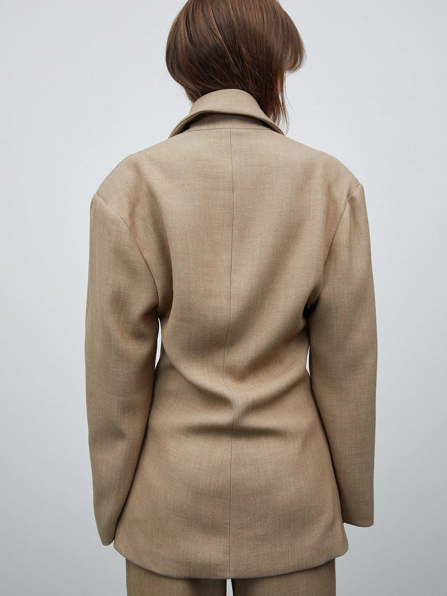 Clothing-Source Unknown Nangy Double Breasted Cinched Blazer, Tan Beige