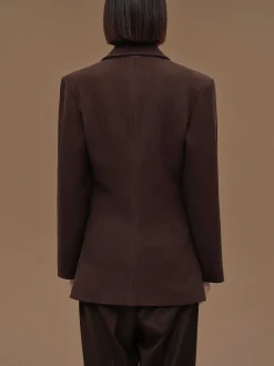 Outerwear-Source Unknown Nangy Double Breasted Cinched Blazer, Pecan