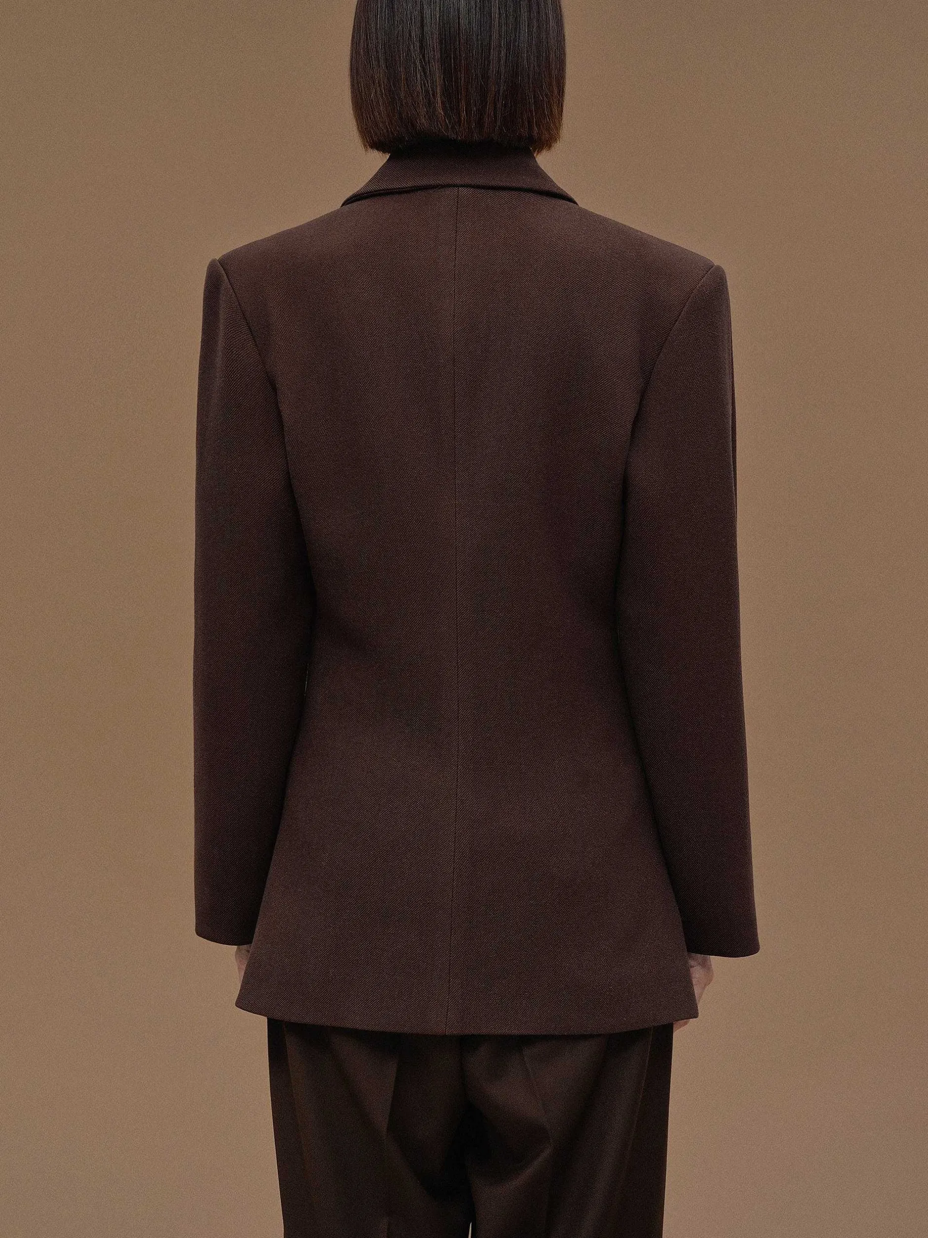 Outerwear-Source Unknown Nangy Double Breasted Cinched Blazer, Pecan