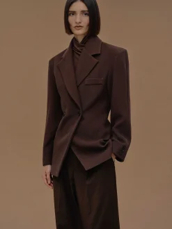 Outerwear-Source Unknown Nangy Double Breasted Cinched Blazer, Pecan
