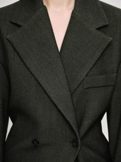 Clothing-Source Unknown Nangy Double Breasted Cinched Blazer, Charcoal Grey