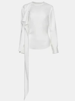 Clothing-Source Unknown Notte Draped Scarf Blouse, White