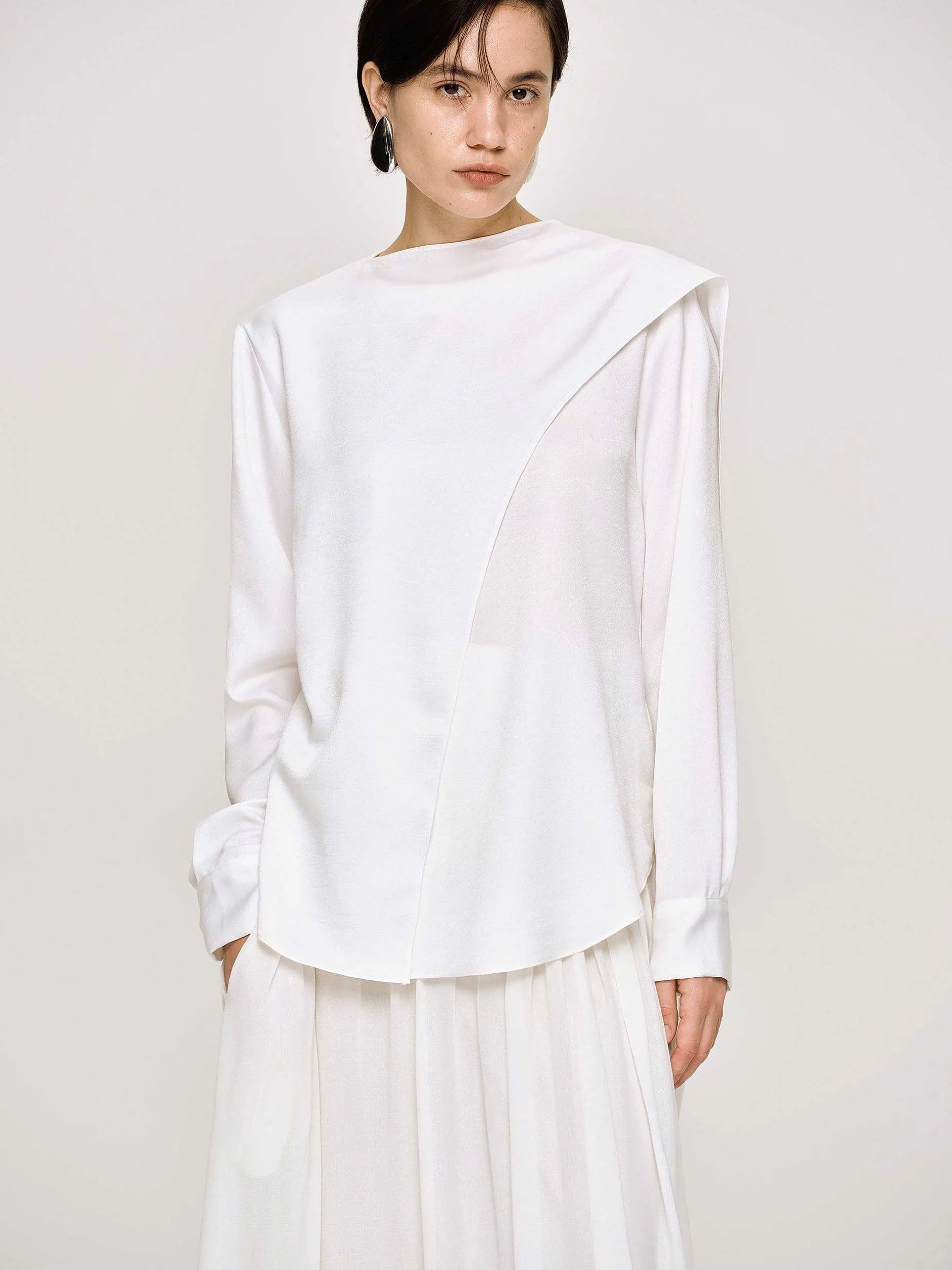 Clothing-Source Unknown Notte Draped Scarf Blouse, White
