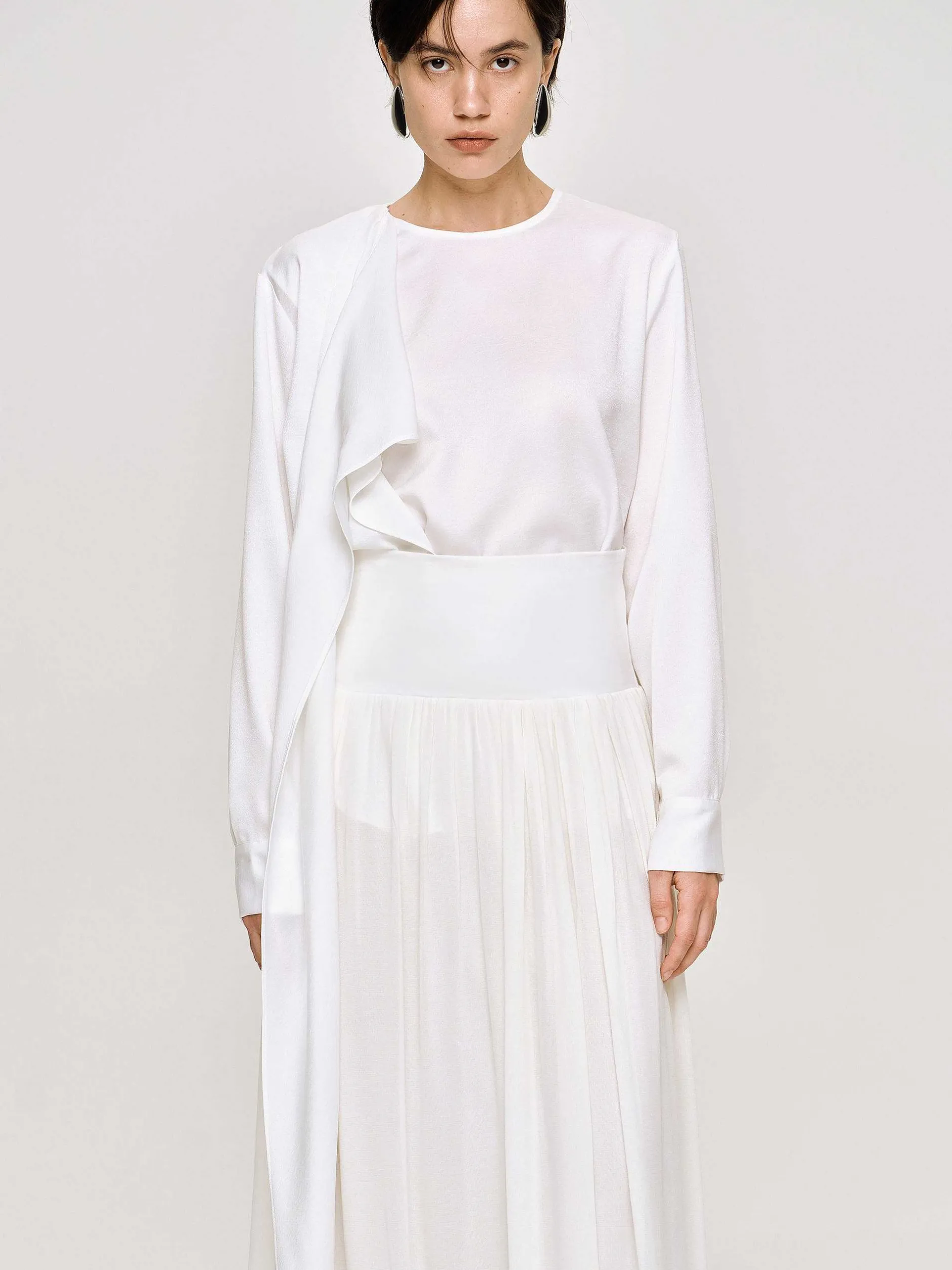 Clothing-Source Unknown Notte Draped Scarf Blouse, White