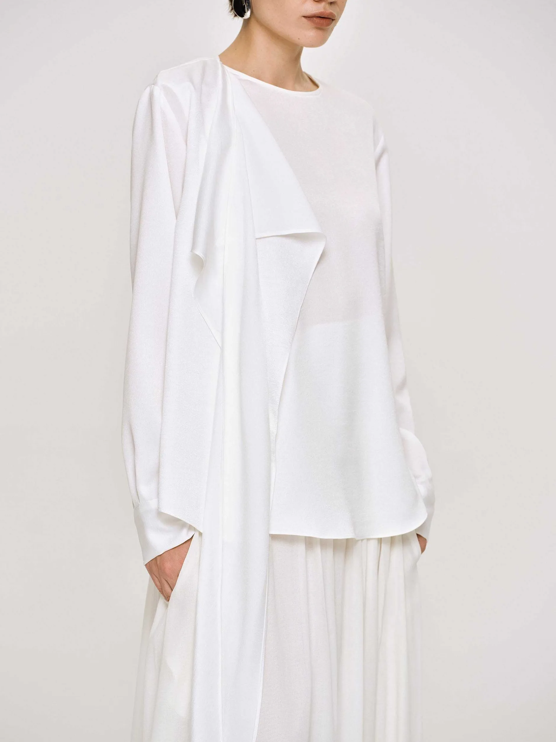 Clothing-Source Unknown Notte Draped Scarf Blouse, White