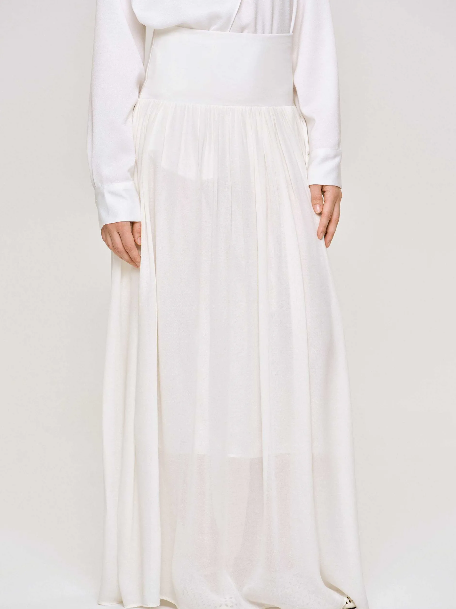 Bottoms-Source Unknown Ocelia Drop Waist Maxi Skirt, White