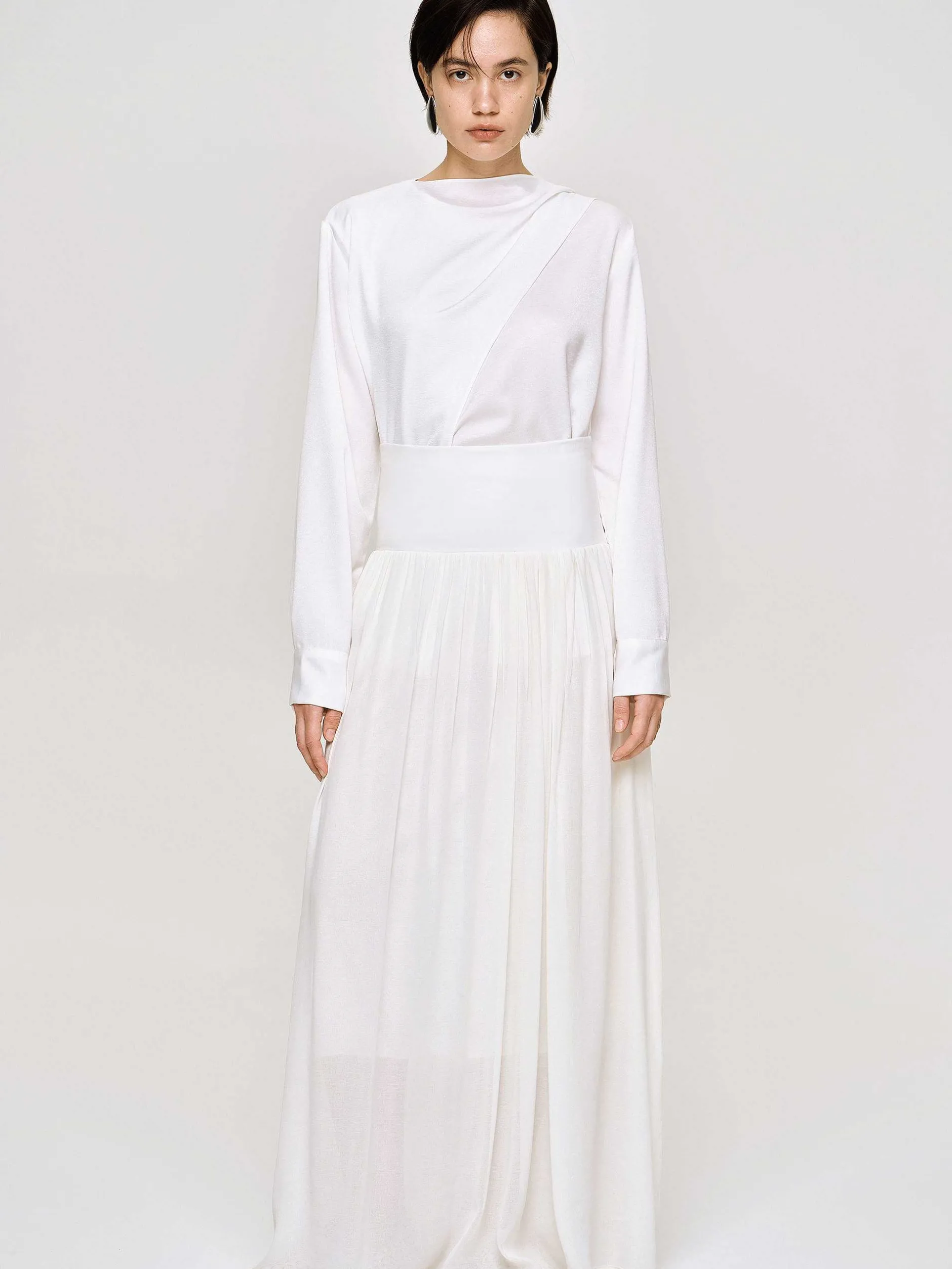 Bottoms-Source Unknown Ocelia Drop Waist Maxi Skirt, White