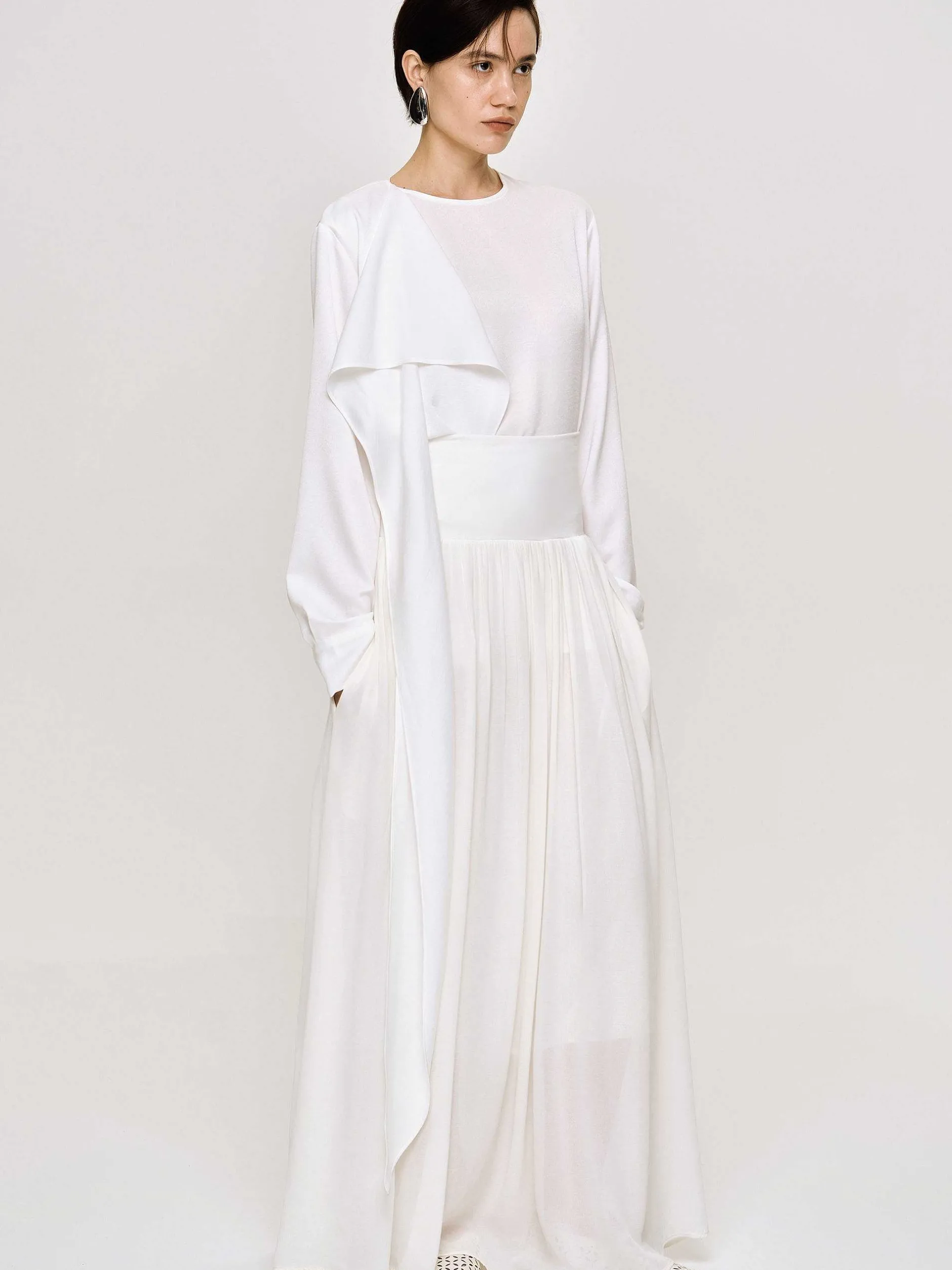 Bottoms-Source Unknown Ocelia Drop Waist Maxi Skirt, White