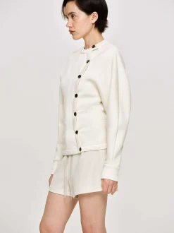 Accessories-Source Unknown Offset Button Jacket, Cream