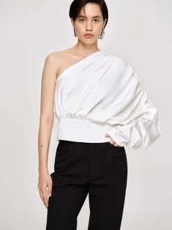 Clothing-Source Unknown One-Shoulder Blouse, White